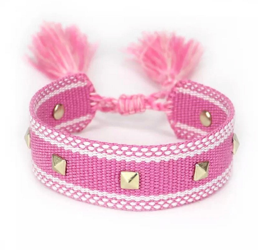 Canvas Studded Friendship Bracelet - Pink - Pink Waters 