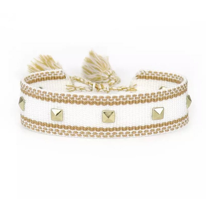 Canvas Studded Friendship Bracelet - White - Pink Waters 