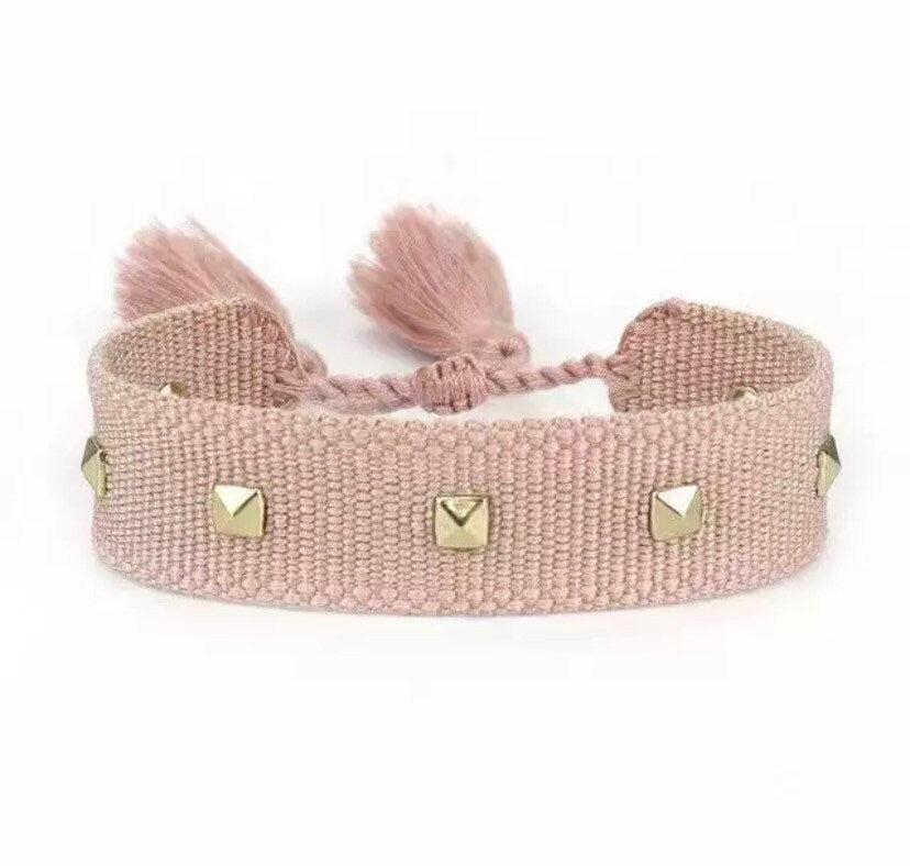 Canvas Studded Friendship Bracelet - Rose Pink - Pink Waters 