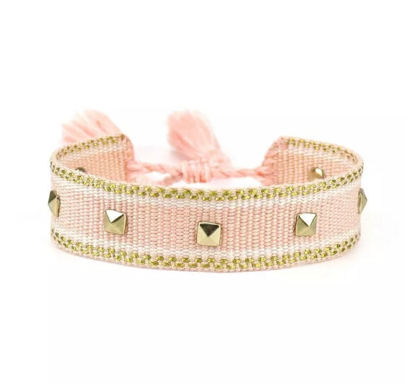 Canvas Studded Friendship Bracelet - Pink/Gold-Pink Waters 