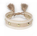Canvas Studded Friendship Bracelet - Beige-Pink Waters 