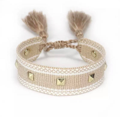 Canvas Studded Friendship Bracelet - Beige - Pink Waters 
