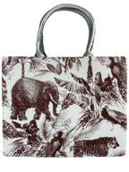 Elephant print canvas tote bag. 2 Colours. Brown or Black-Pink Waters 