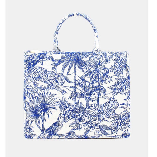 Blue Tiger print canvas tote bag-Pink Waters 