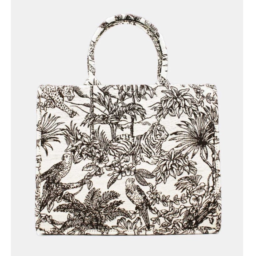 Coffee Tiger print canvas tote bag-Pink Waters 