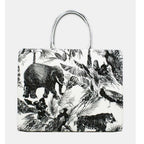 Elephant print canvas tote bag. 2 Colours. Brown or Black-Pink Waters 