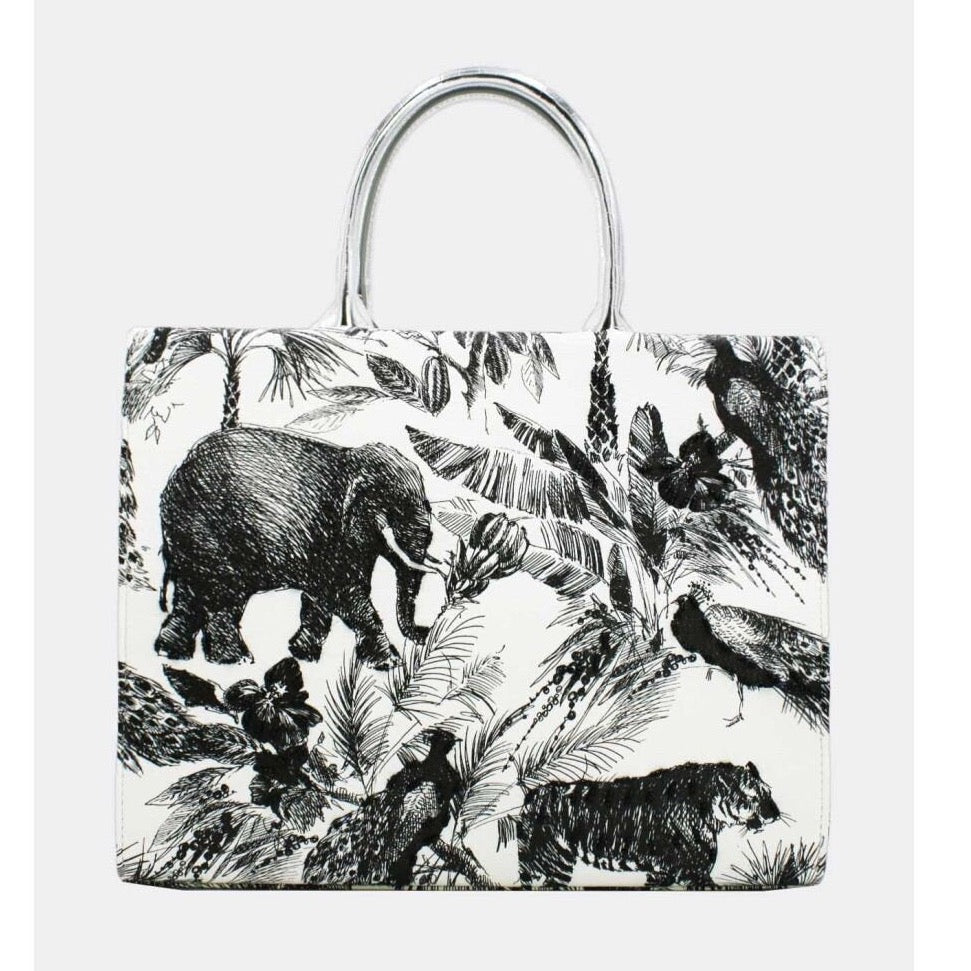 Elephant print canvas tote bag. 2 Colours. Brown or Black-Pink Waters 
