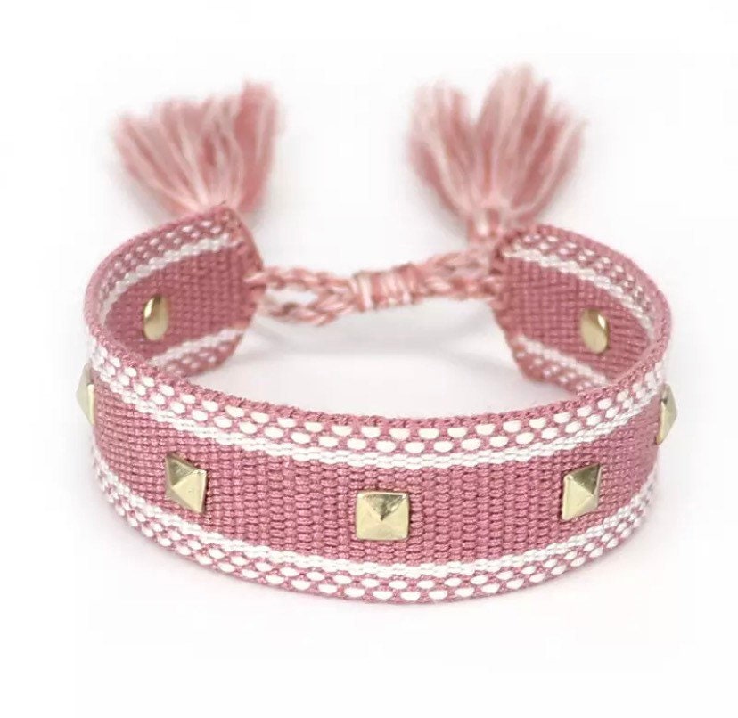 Canvas Studded Friendship Bracelet - Dusky Pink - Pink Waters 