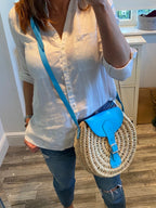Crossbody Straw Bag - Blue-Pink Waters 