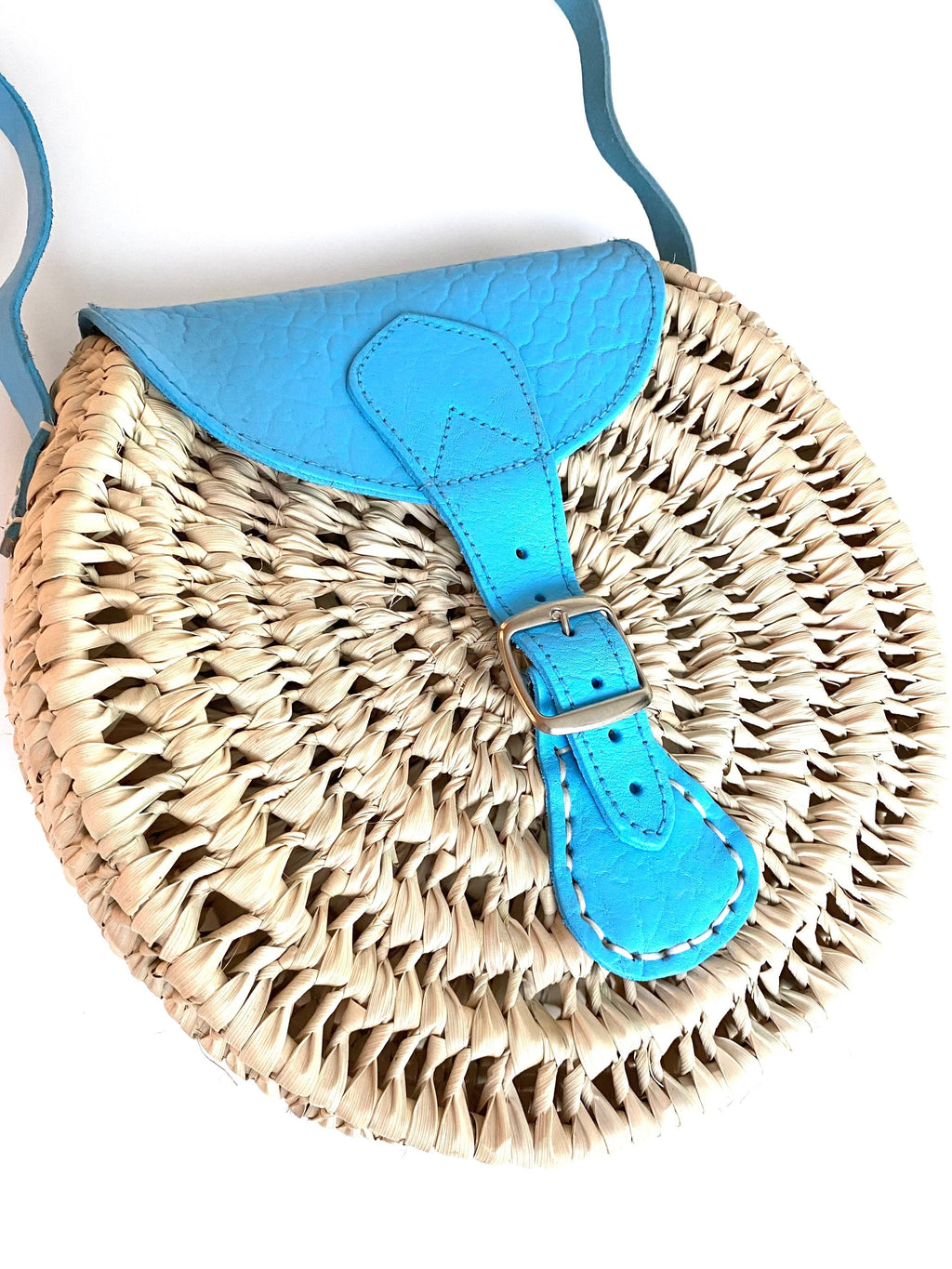 Crossbody Straw Bag - Blue-Pink Waters 