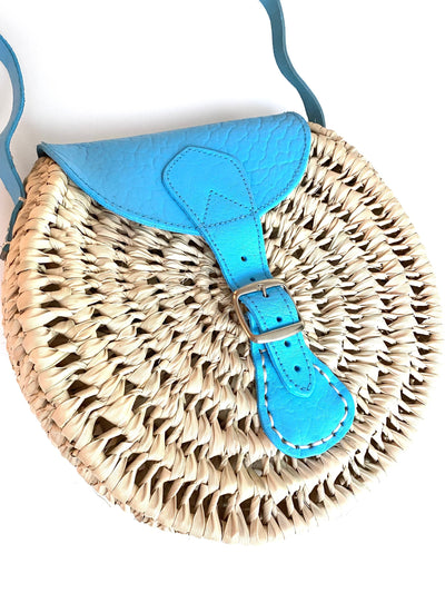 Crossbody Straw Bag - Blue - Pink Waters 