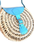 Crossbody Straw Bag - Blue-Pink Waters 