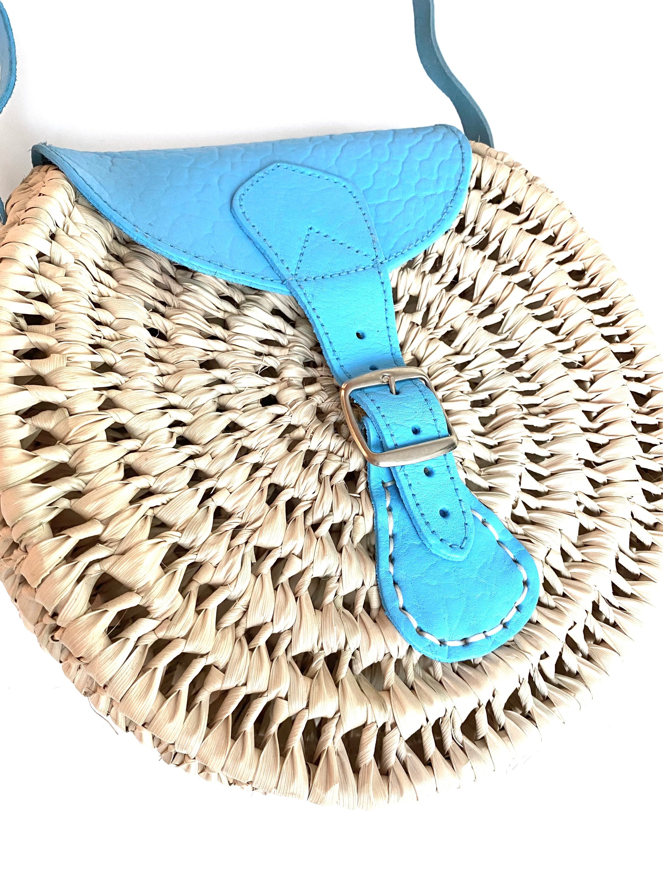 Crossbody Straw Bag - Blue-Pink Waters 