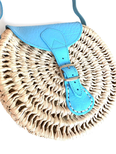 Crossbody Straw Bag - Blue - Pink Waters 