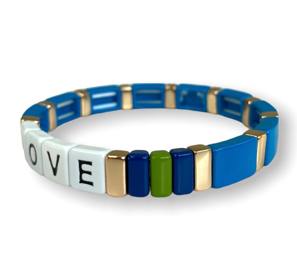 Enamel "LOVE" TILE Bracelet - Nude/Petrol Blue/Buttercup Yellow/Aqua - Pink Waters 