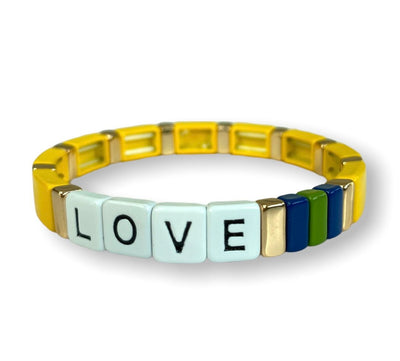 Enamel "LOVE" TILE Bracelet - Nude/Petrol Blue/Buttercup Yellow/Aqua - Pink Waters 
