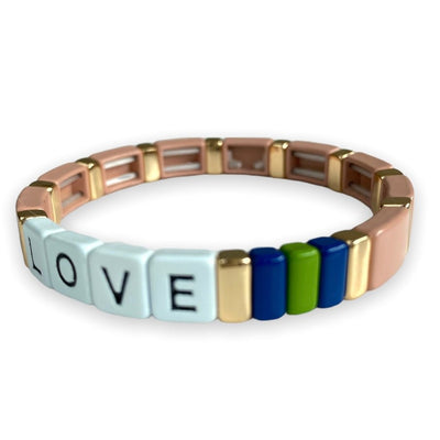 Enamel "LOVE" TILE Bracelet - Nude/Petrol Blue/Buttercup Yellow/Aqua - Pink Waters 