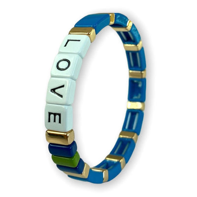 Enamel "LOVE" TILE Bracelet - Nude/Petrol Blue/Buttercup Yellow/Aqua - Pink Waters 