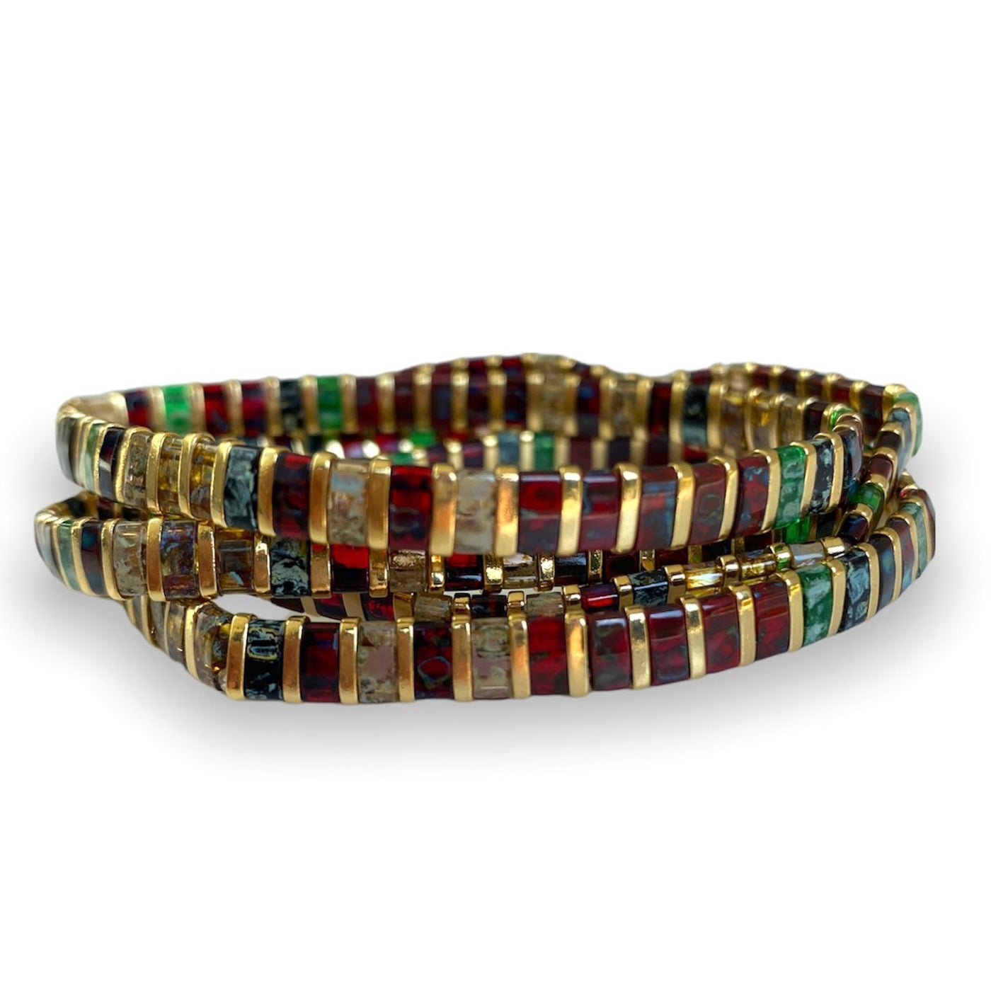 Tile Beaded Japanese Stone Bracelet - Pink Waters 