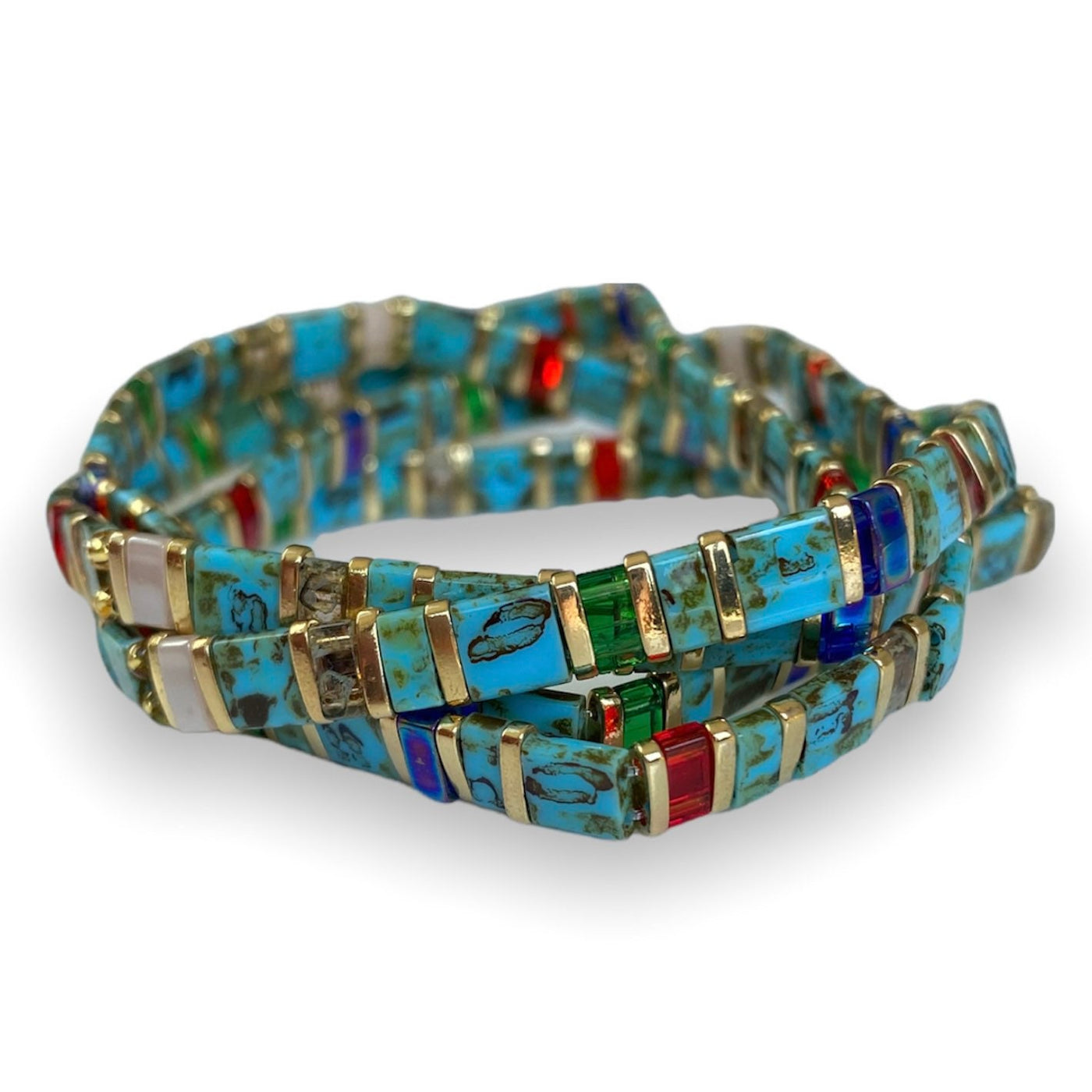 Tile Beaded Japanese Stone Bracelet - Pink Waters 