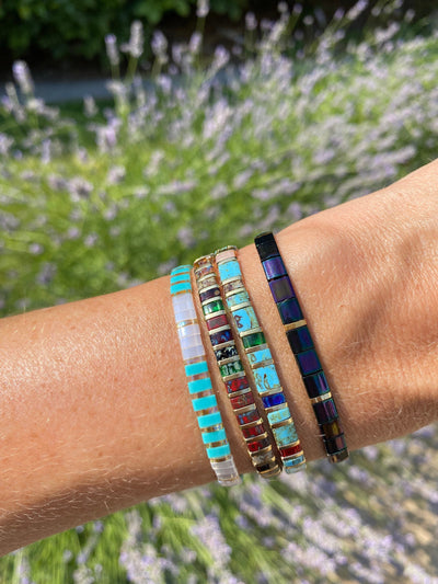 Tile Beaded Japanese Stone Bracelet - Pink Waters 