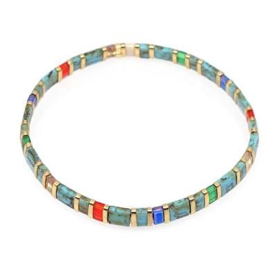 Tile Beaded Japanese Stone Bracelet - Pink Waters 