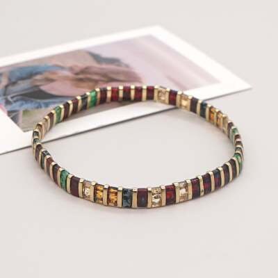 Tile Beaded Japanese Stone Bracelet - Pink Waters 