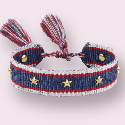Canvas Studded Friendship Bracelet - Blue/Red/White - Pink Waters 