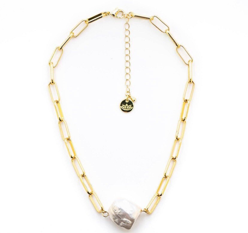 ZOE Luv & Bart Gold Plated Paperclip Necklace-Pink Waters 