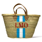 MAYA - Monogrammed Straw Basket-Pink Waters 