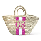 HAMPTONS Personalised Straw Vegan Mini Basket-Pink Waters 