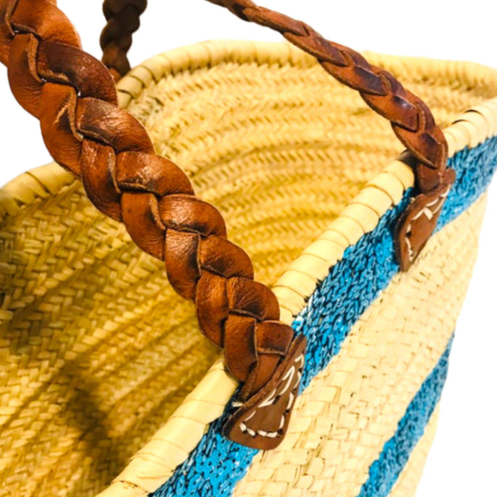 Stripe Sequin Straw Basket - Turquoise-Pink Waters 