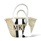 TWEEN - Monogrammed Straw Basket-Pink Waters 