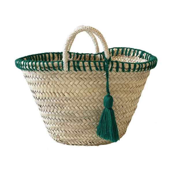 TULUM Wool Trim Straw Basket-Pink Waters 