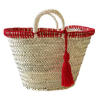 TULUM Wool Trim Straw Basket-Pink Waters 