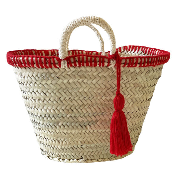 TULUM Wool Trim Straw Basket-Pink Waters 
