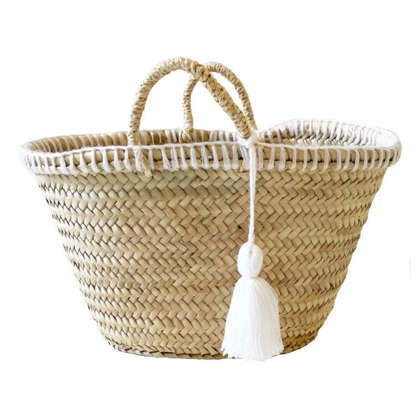 TULUM Wool Trim Straw Basket-Pink Waters 