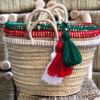 TULUM Wool Trim Straw Basket-Pink Waters 